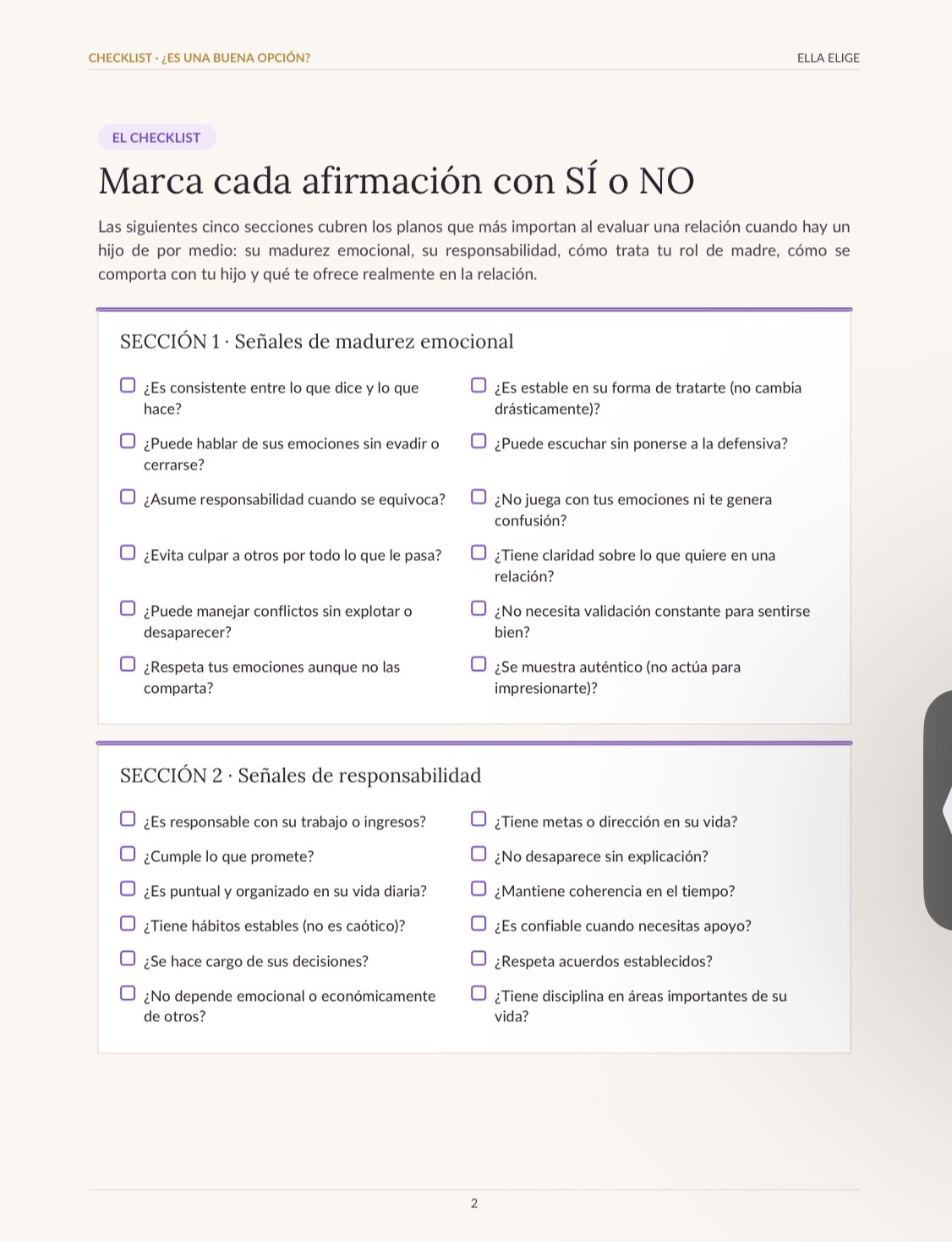 Página interior: checklist para evaluar si es una buena opción