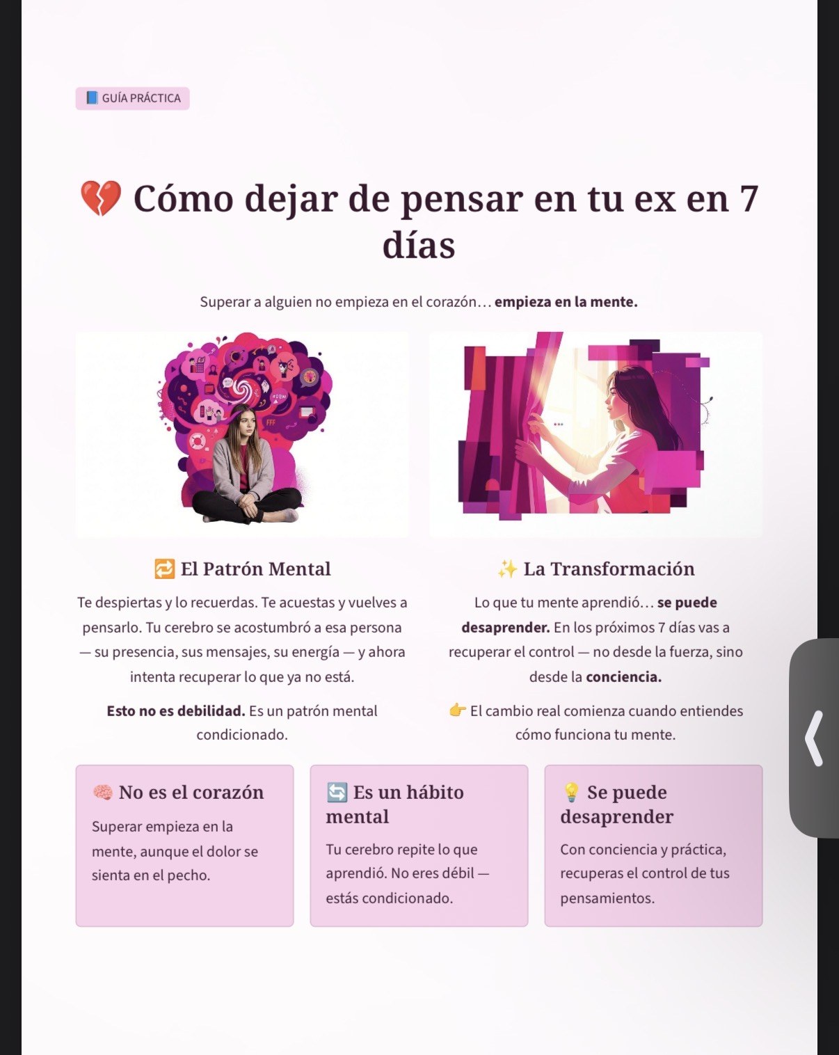 Página interior: cómo dejar de pensar en tu ex en 7 días